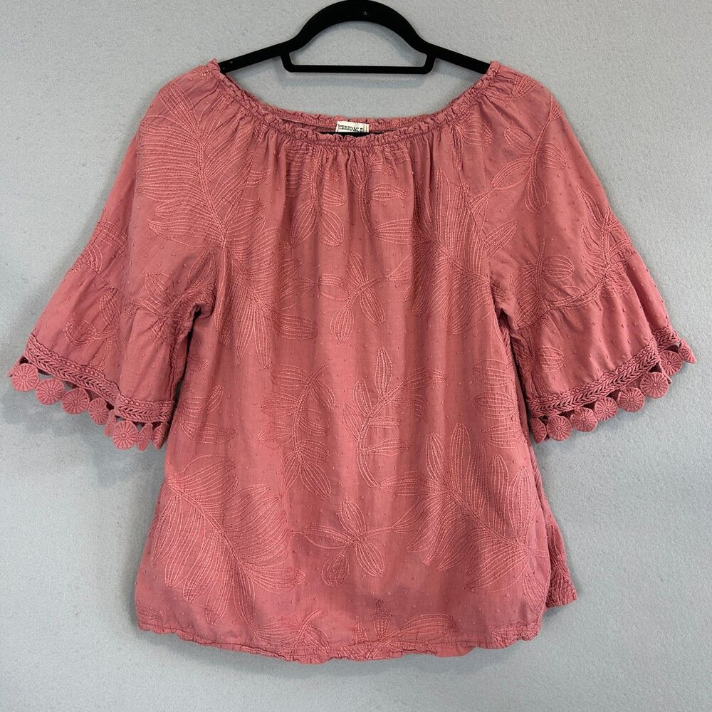 Terzo Millenio Boho Peasant Top Pink Large Embroidered Floral Off Shoulder